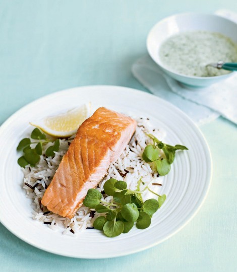 Salmon with watercress sauce