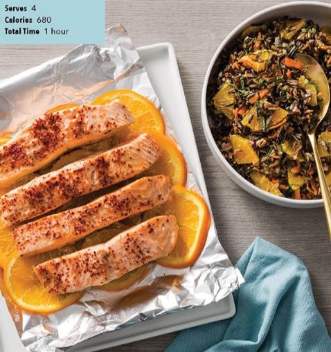 Salmon with wild rice and orange salad