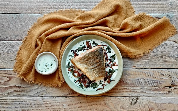 Salmon with yoghurt sauce (Samak al salmon bil laban)