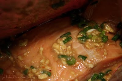 Salmon wrapped in banana leaf