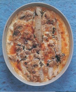 Salsify and anchovy gratin with oysters