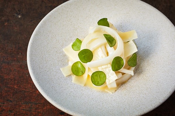 Salsify and cuttlefish with sorrel and whey