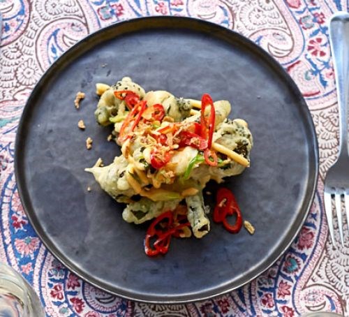 Salt & pepper sprouting broccoli with Sriracha mayonnaise