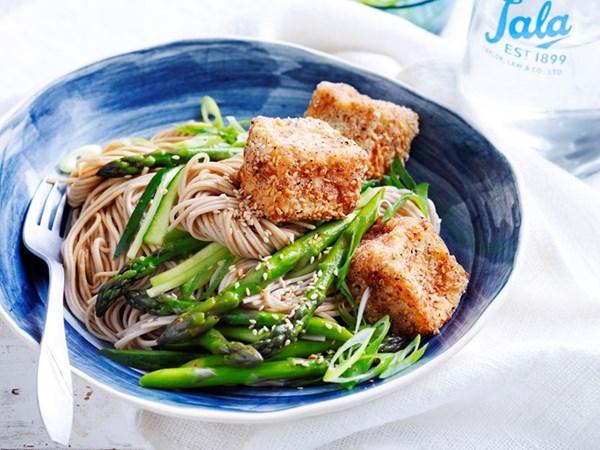 Salt & pepper tofu with soba noodles
