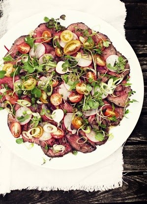 Salt and black pepper beef carpaccio salad