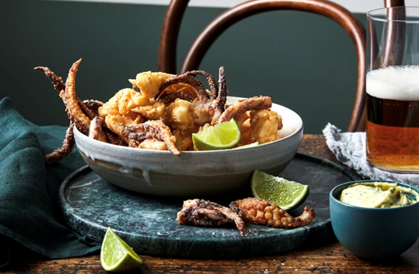 Salt and pepper calamari with confit garlic aioli