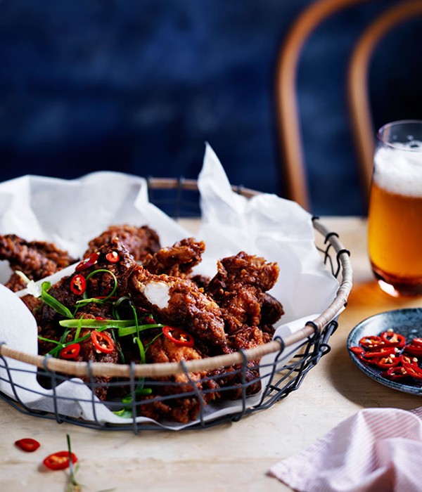 Salt-and-pepper chicken spare ribs with tamarind hot sauce