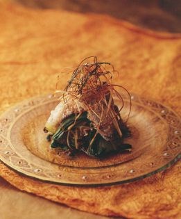 Salt-and-pepper oyster fritters with shaved fennel and blackbean dressing