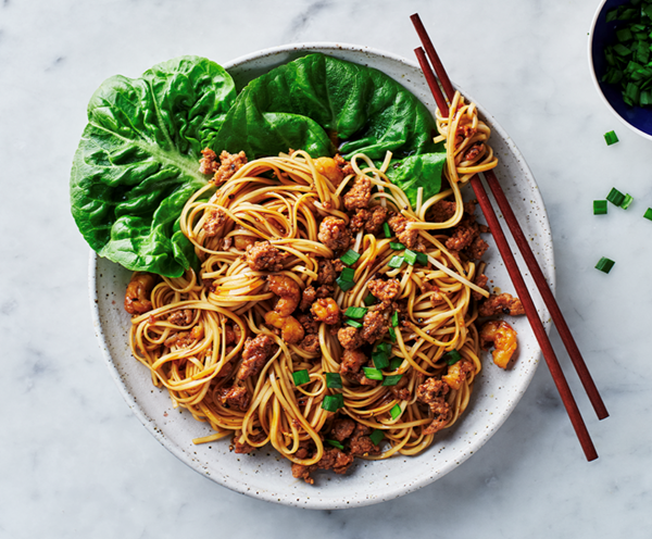 Salt and pepper prawn and pork noodles