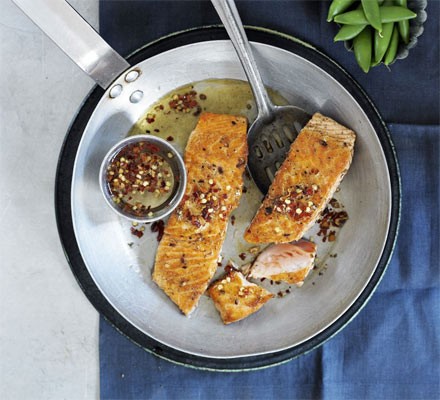 Salt and pepper salmon with chilli dipping sauce