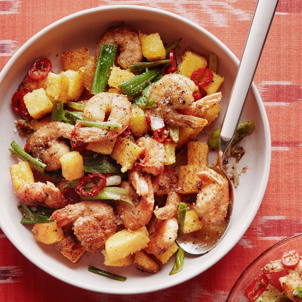 Salt-and-pepper shrimp with crispy polenta