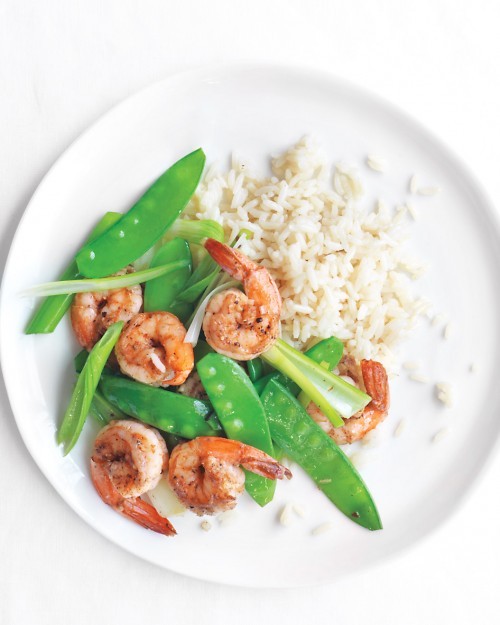 Salt-and-pepper shrimp with snow peas