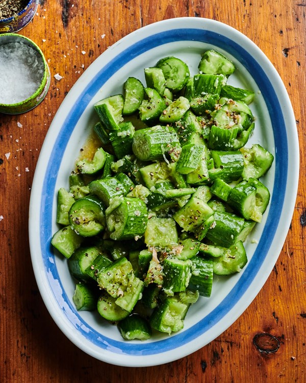 Salt and pepper smashed cucumber salad