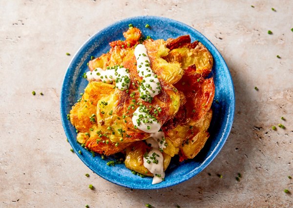 Salt and vinegar smashed potatoes