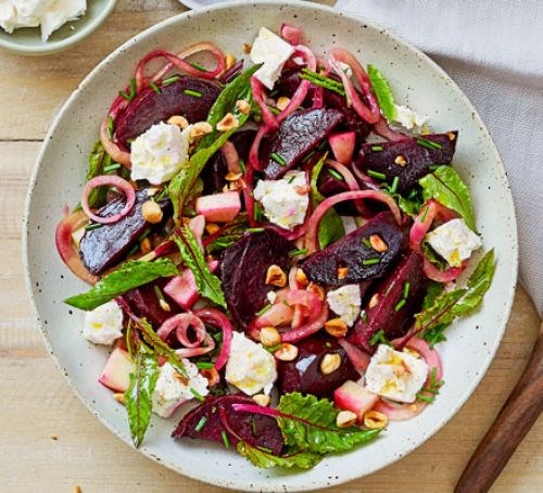 Salt-baked beetroot with feta & pickled onions