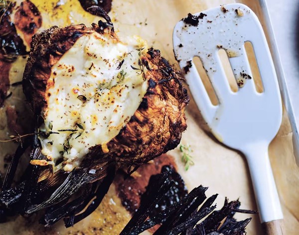 Salt-baked butterflied celeriac cheese