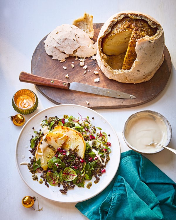 Salt-baked celeriac with tahini and zhoug
