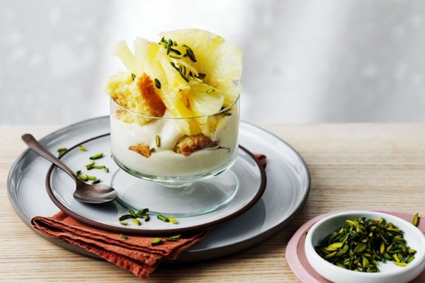 Salt-baked pineapple, basbousa and ashta