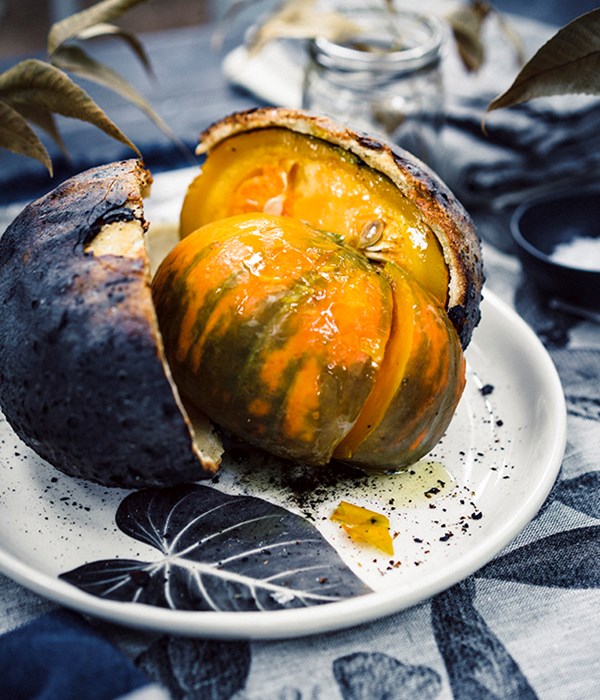 Salt-baked pumpkin with Pyengana cream and toasted grains