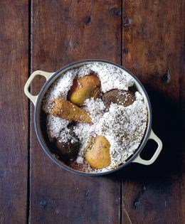 Salt-baked root vegetables