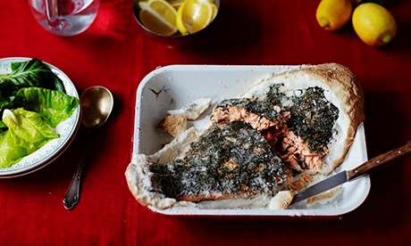 Salt-baked salmon