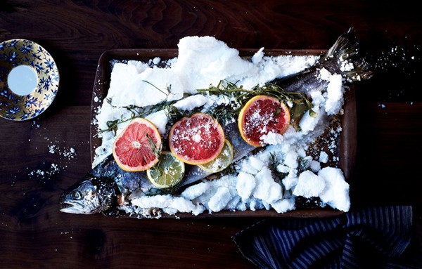 Salt-baked salmon with citrus and herbs