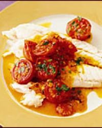Salt-baked sea bass with warm tomato vinaigrette