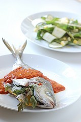 Salt baked trevally with mojo picon