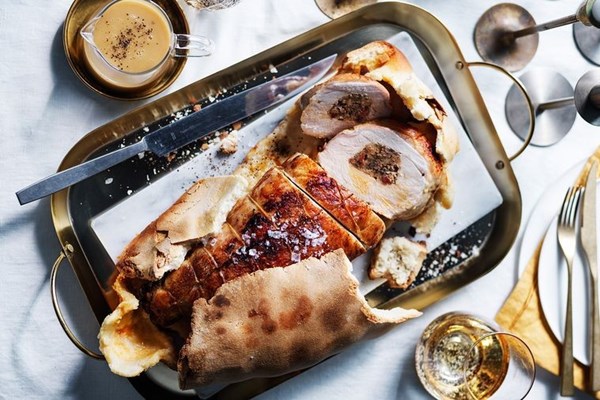 Salt-baked turkey breast with chorizo