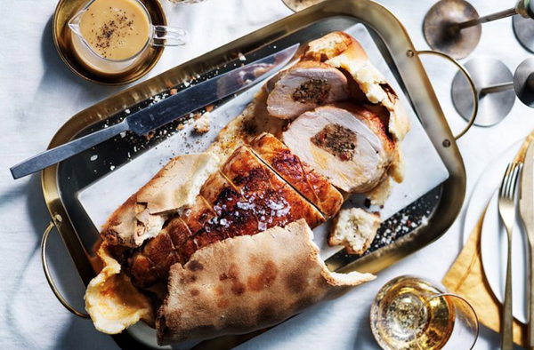 Salt-baked turkey breast with chorizo