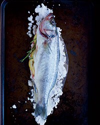 Salt-baked whole fish