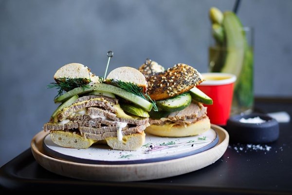 Salt beef bagel, mustard and pickles [Clayton Wells]