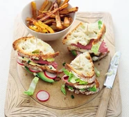 Salt beef club with Cajun-style fries