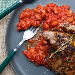 Salt-brined chicken with drunken beans