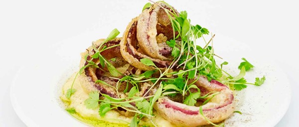 Salt cod brandade pickled fried onions