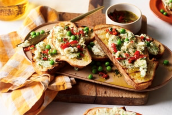 Salt cod crostini with marinated roast chilli