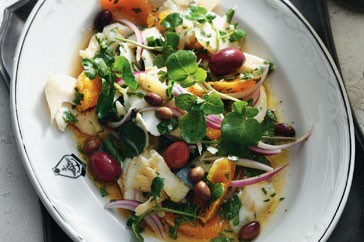 Salt cod, orange & olive salad