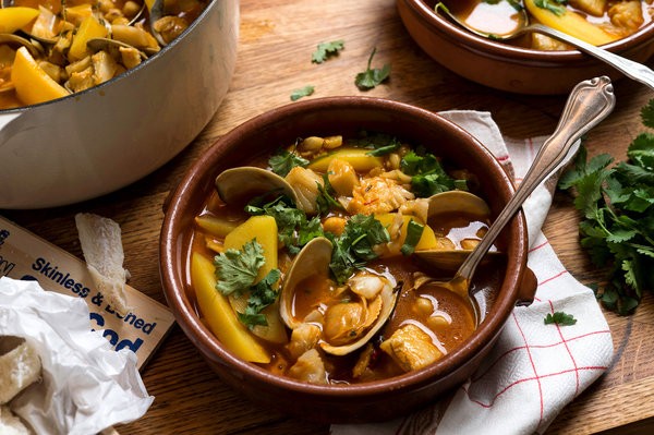 Salt cod, potato and chickpeas stew