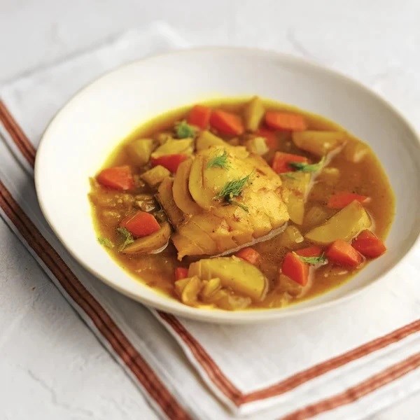 Salt cod stew with fingerlings and fennel