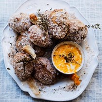 Salt-crust potatoes with blue cheese and goat's curd