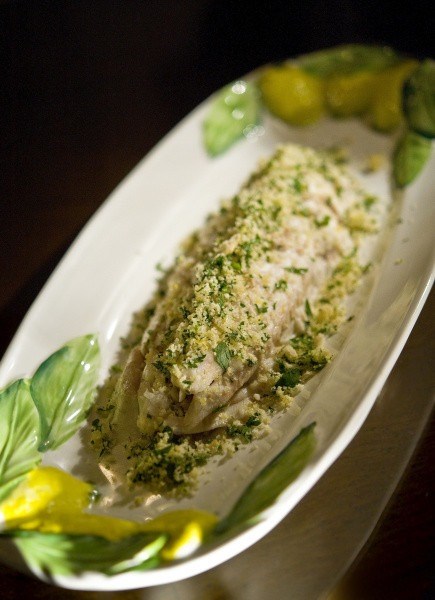 Salt-crusted striped bass