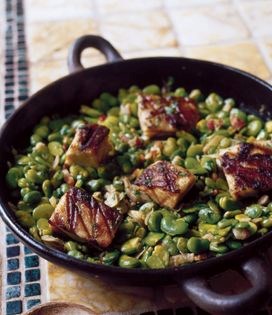 Salt-cured pork belly with fresh fava bean ragout (Ragoût de fèves au petit salé de Jean-Pierre Moullé)