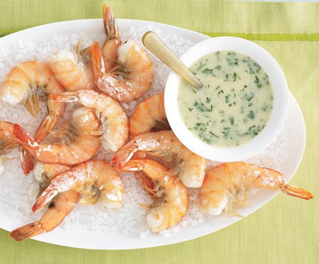 Salt-roasted shrimp with scampi dip