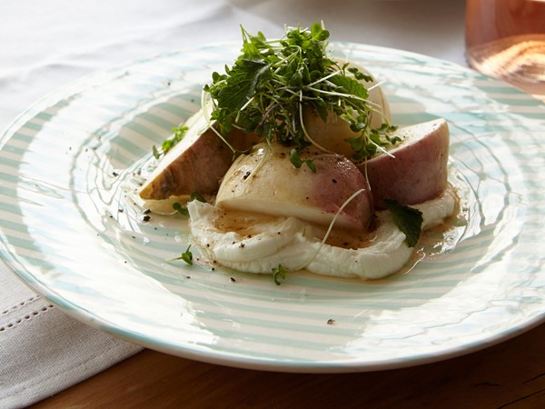 Salt-roasted turnips with goat cheese and greens