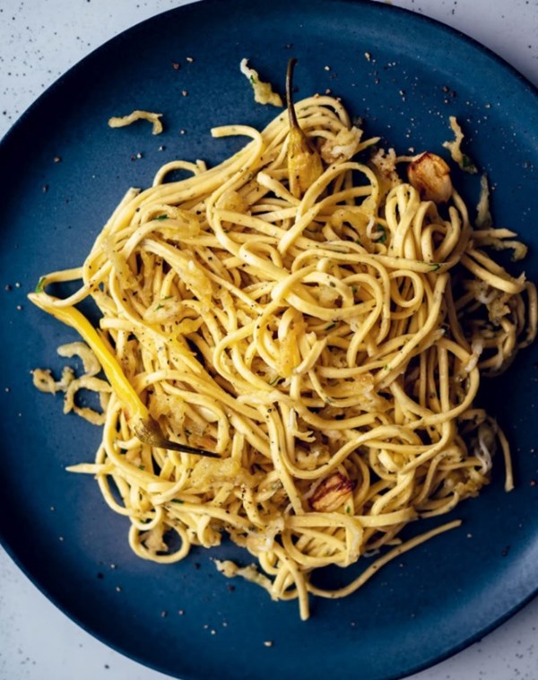 Saltbush spaghetti alla chitarra with whitebait 