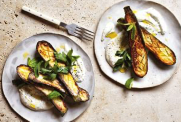 Salted and roasted zucchini with whipped feta