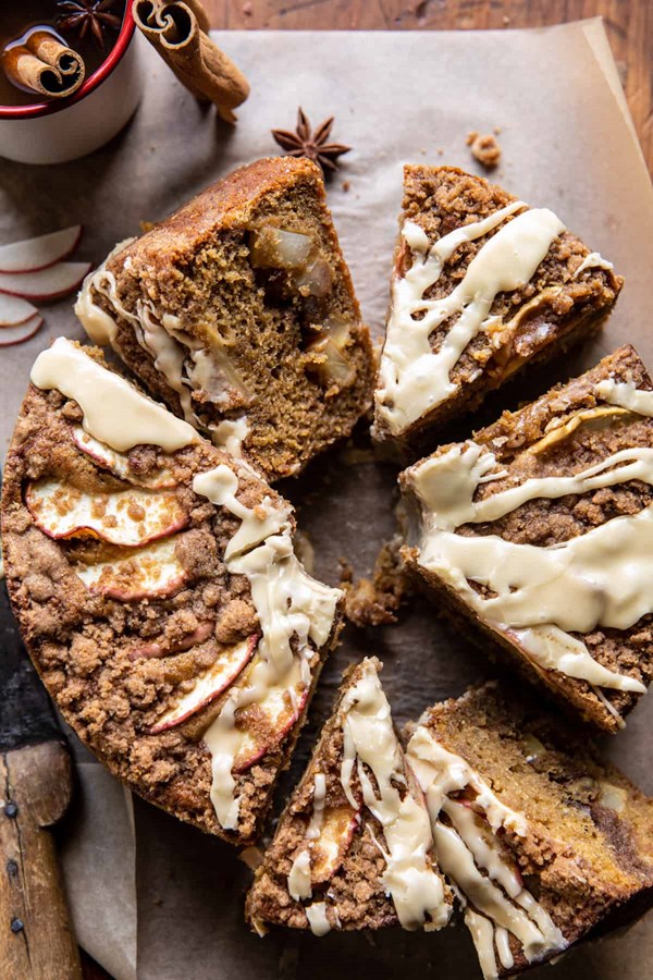 Salted bourbon apple crumble coffee cake