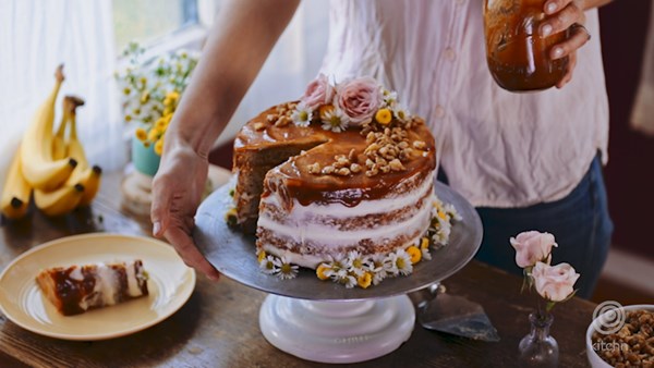 Salted caramel and cream cheese banana layer cake