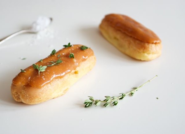 Salted caramel and lemon thyme éclairs