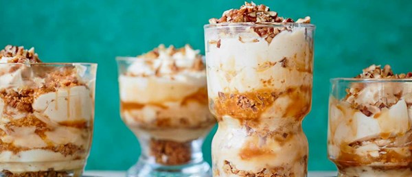 Salted caramel and pecan cheesecake pots